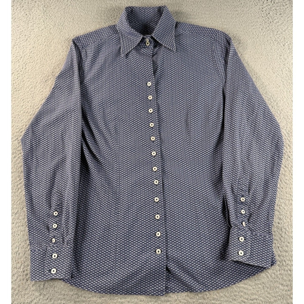 Fior Da Liso Shirt Womens 8 Blue AOP Horse Print Cotton Button Up Long Sleeve
